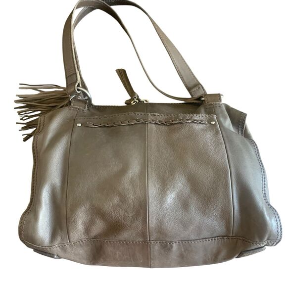 Hobo Intl. Leather Shoulder Bag Soft Slouchy Double Strap & Zip Up Tassel Taupe - Picture 14 of 16